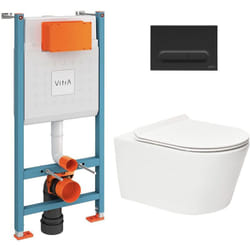 Vitra - Pack wc Bâti-support V-Fix Core + wc sans bride sat Brevis + Plaque Noir mat (V-FixBrevis-6)
