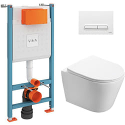 Vitra - Pack wc Bâti-support V-Fix Core + wc sat Infinitio sans bride + Plaque Blanc brillant