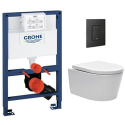 Grohe - Pack wc Rapid sl + Cuvette sans bride sat, fixations invisibles + Plaque Noir mat (RapidSL082-SATrimless-KF0)