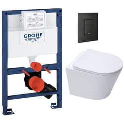 Grohe - Pack wc Bâti-support Rapid sl + wc Swiss Aqua Technologies Infinitio sans bride + Plaque Noir mat (RapidSL082-Infinitio-KF0)