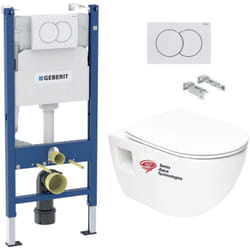 Pack wc bati-support Geberit wc sans bride Swiss Aqua Technologies + abattant SoftClose + plaque Blanche (ProjectGeb3)