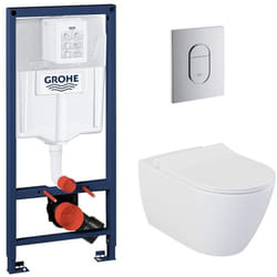 Grohe - Pack Bâti-support Rapid sl + wc sans bride Bello + Abattant slim, softclose + Plaque Chrome