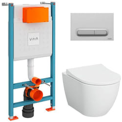 Vitra - V-Fix Core Pack wc bâti-support + wc sans bride S60 + Abattant SoftClose + Plaque chrome mat (V-FixS60-5)