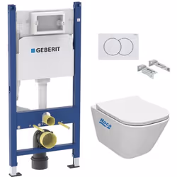 Caractéristiques du Pack bâti-support Duofix + Plaque de commande, Blanche + Fixations murales + WC sans bride + Abattant Sof ...