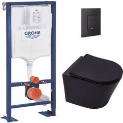 Caractéristiques du Pack WC Bâti Solido + WC sans bride SAT Noir mat + Abattant frein de chute + Plaque noir mat (AUTOPORTANT ...