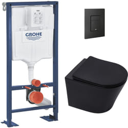 Grohe - Pack wc Bâti Solido + wc sans bride sat Noir mat + Abattant frein de chute + Plaque noir mat (AUTOPORTANT-BLACKINFINITIO-KF0)