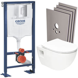 Grohe - solido Pack Bâti-support + wc sans bride sat + Abattant SoftClose + Plaque chrome+ Set d'habillage (AUTOPORTANT-PROJECT-1-SABO)