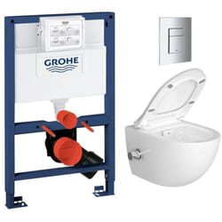 Grohe - Pack wc Bâti-support + wc sans bride sat avec bidet thermostatique + Abattant SoftClose + Plaque Chrome (RapidSL082-SATClean-1)