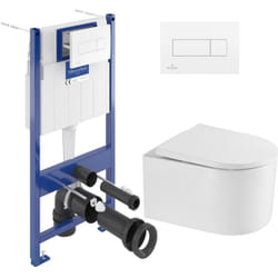 Villeroy & Boch ViConnect Pro Pack WC Bâti Villeroy & Boch + WC sans bride SAT + Abattant SoftClose + Plaque Blanche (ViConnectDelanoTQ-2)