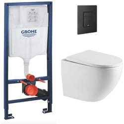 Grohe Rapid SL Pack Bâti-support + WC sans bride SAT + Abattant SoftClose + Plaque Noire mat (RapidSL-FusionTQ-KF0)