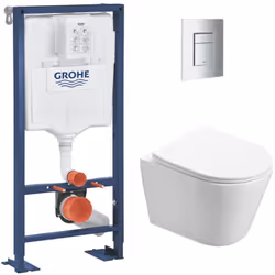 Description générale Pack WC comprenant un bâti-support autoportant Grohe, une cuvette suspendue sans bride de Swiss Aqua Tec ...