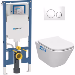 Caractéristiques du Pack Duofix Bâti-support Extra-plat + WC sans bride Roca Gap + Abattant slim, SoftClose + Plaque blanche  ...