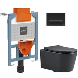 Vitra - Bâti support 82cm + wc sans bride sat + Abattant softclose + Plaque noir mat (VUNI82BLACKSATRIMLESS-6)