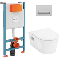 V-Fix Core Pack wc bâti-support + wc sans bride Hansgrohe EluPuraS + Abattant SoftClose + Plaque chrome mat (VFIXPURA5) - Vitra