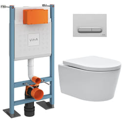 Vitra - Pack wc Bâti-support autoportant V-Fix Core + wc sat sans bride et fixations invisibles + Plaque chrome mat (VFTFSAT5)