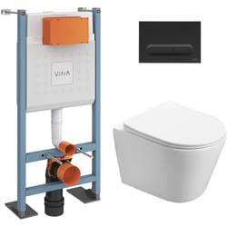 Vitra - Pack wc Bâti-support autoportant V-Fix Core + wc sat sans bride et fixations invisibles + Plaque noir mat (VFTFINFI6)