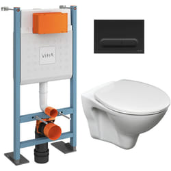 Vitra  Pack WC Bâti-support autoportant V-Fix Core + WC suspendu S-line Pro avec abattant + Plaque noire mat (VFTFSLPRO6)
