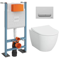 Vitra - Pack wc Bâti-support autoportant V-Fix Core + wc sans bride S60 + abattant + Plaque chrome mat (VFTFS60-5)
