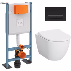 Caractéristiques du Pack WC Bâti-support autoportant V-Fix Core + WC sans bride Vitra S60 + abattant + Plaque noire mat (VFTF ...