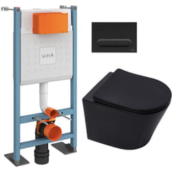 Pack wc Bâti autoportant V-Fix Core + wc sat Infinitio sans bride + Abattant SoftClose + Plaque noire mat (VFTFBLINFI6) - Vitra