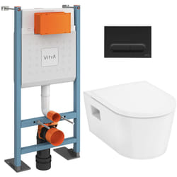 Pack wc Bâti autoportant V-Fix Core + wc sans bride Hansgrohe EluPura s + Abattant SoftClose + Plaque noire mat (VFTFPURA6) - Vitra