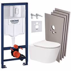 Caractéristiques du pack WC Bâti-support Rapid SL + WC sans bride SAT Brevis + Abattant SoftClose + Plaque chrome + Set d'hab ...