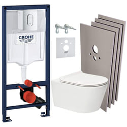 Grohe - Pack wc Bâti Rapid sl + wc sans bride sat Brevis + Abattant SoftClose + Plaque chrome + Set d'habillage (arenabrevissb)
