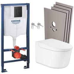 Grohe Pack WC Bâti-support RAPID SL + WC lavant suspendu Sensia Alpine + Plaque noire mate + Set habillage (RSLSENSIAKF0SB)