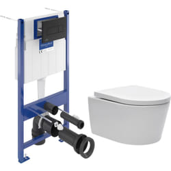 Villeroy & Boch Pack WC Bâti-support sol mur + WC SAT sans bride + Abattant SoftClose + Plaque noire (VCNSAT4)