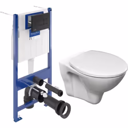 Caractéristiques du Pack WC Bâti-support sol mur Villeroy & Boch + WC suspendu Cersanit S-line Pro + Abattant thermoplastique ...