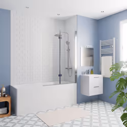 Contenu de l'ensemble baignoire 170x70 cm Eurowa universelle + Pare baignoire pliable, 2 volets chrome + pieds (KW312-SETP2): ...