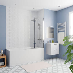170x70 cm Ensemble baignoire Eurowa universelle + Pare baignoire pliable, 2 volets chrome + pieds (KW312-SETP2) - Kaldewei