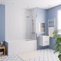 Contenu de l'ensemble baignoire 170x70 cm Eurowa universelle + Pare baignoire fixe chrome + pieds (KW312-SETP3): Kaldewei Eur ...