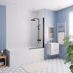 Contenu de l'ensemble baignoire 170x70 cm Eurowa universelle + Pare baignoire pivotant noir + pieds (KW312-SETP5): Kaldewei E ...