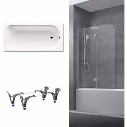 Contenu de l'ensemble baignoire 170x75 cm Saniform universelle + Pare baignoire pivotant chrome + pieds (KW3731-SETP1): Kalde ...