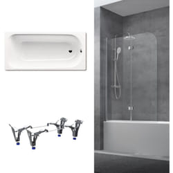 170x75 cm Ensemble baignoire Saniform universelle + Pare baignoire pivotant chrome + pieds (KW3731-SETP1) - Kaldewei