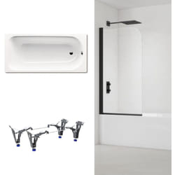170x75 cm Ensemble baignoire Saniform universelle + Pare baignoire pivotant noir + pieds (KW3731-SETP5) - Kaldewei