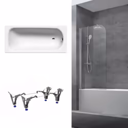 Contenu de l'ensemble baignoire 170x70 cm Eurowa universelle + Pare baignoire pivotant chrome + pieds (KW312-SETP1): Kaldewei ...