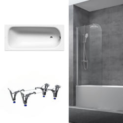 Kaldewei 180x80 cm Ensemble baignoire Saniform universelle + Pare baignoire pivotant chrome + pieds ( KW3751-SETP1)