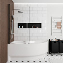 170x100 cm Fortuna Plus baignoire asymétrique en acrylique, gauche + tablier + pare-baignoire + pieds, blanc (FO1700LPLUS-SETP1) - Siko