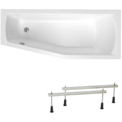 160x70 cm Laguna Aneta baignoire bain/douche asymétrique avec pieds, acrylique, droite, blanc (AN1600PPLUS-SET) - Siko