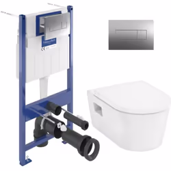 Caractéristiques du pack WC bâti-support sol-mur Villeroy & Boch ViConnect Pro S + WC suspendu sans bride Hansgrohe + abattan ...