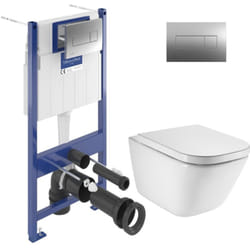 ViConnect Pro s Pack wc bâti + wc suspendu sans bride Roca + abattant SoftClose + plaque (VICONGAP-2-CHDE) - Villeroy&boch