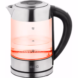 ECG RK 1777, 1,7 L, 2200 W, Noir, Acier inoxydable, Verre, Acier inoxydable, Thermostat réglable, Indicateur de niveau d'eau