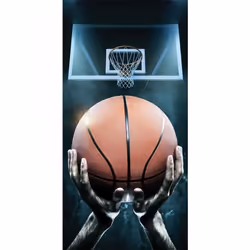 Serviette de Plage - Basketball Hoops - Bleu / Orange - 140 cm x 70 cm - 100% Coton - Lavable en machine