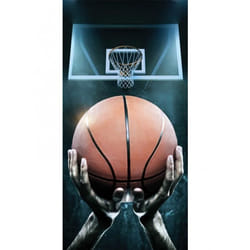 Serviette de Plage - Basketball Hoops - Bleu / Orange - 140 cm x 70 cm - 100% Coton - Lavable en machine