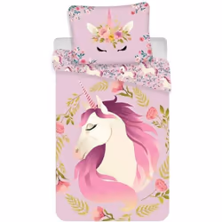 Parure de lit Licorne Coton - Rose - Motif Licorne - 140 x 200 cm - Convient pour un lit une personne
