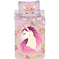 Parure de lit Licorne Coton - Rose - Motif Licorne - 140 x 200 cm - Convient pour un lit une personne