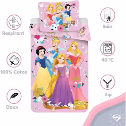 Disney Princesses Housse de couette enfant Parure de lit 140x200cm 50x70cm coton