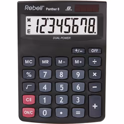 Rebell Panther 8, Bureau, Calculatrice basique, 8 chiffres, 1 lignes, Batterie/Solaire, Noir